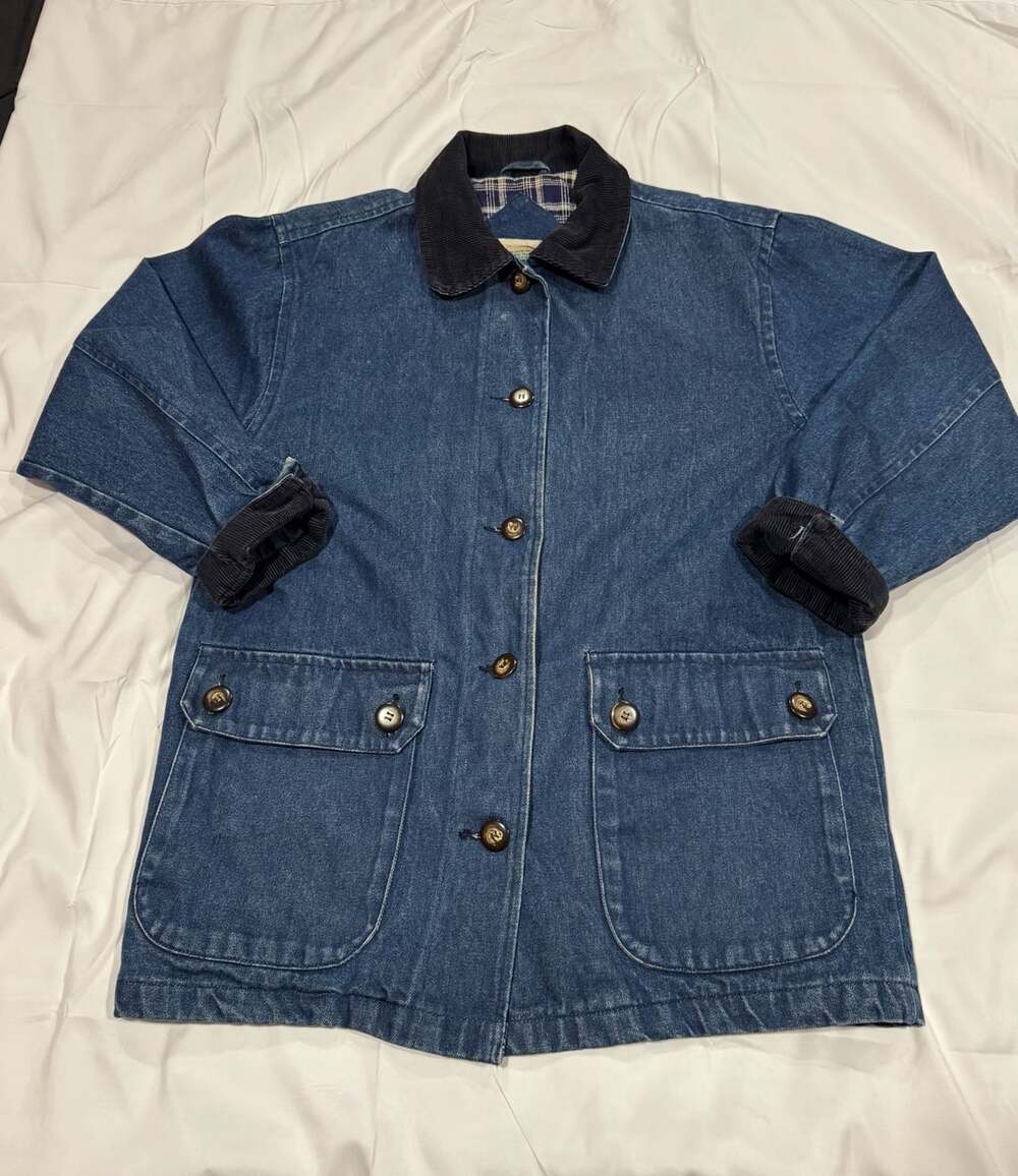 St. John's Bay Vintage Denim Barn Jacket Petite Medium Plaid Lined 90’s
